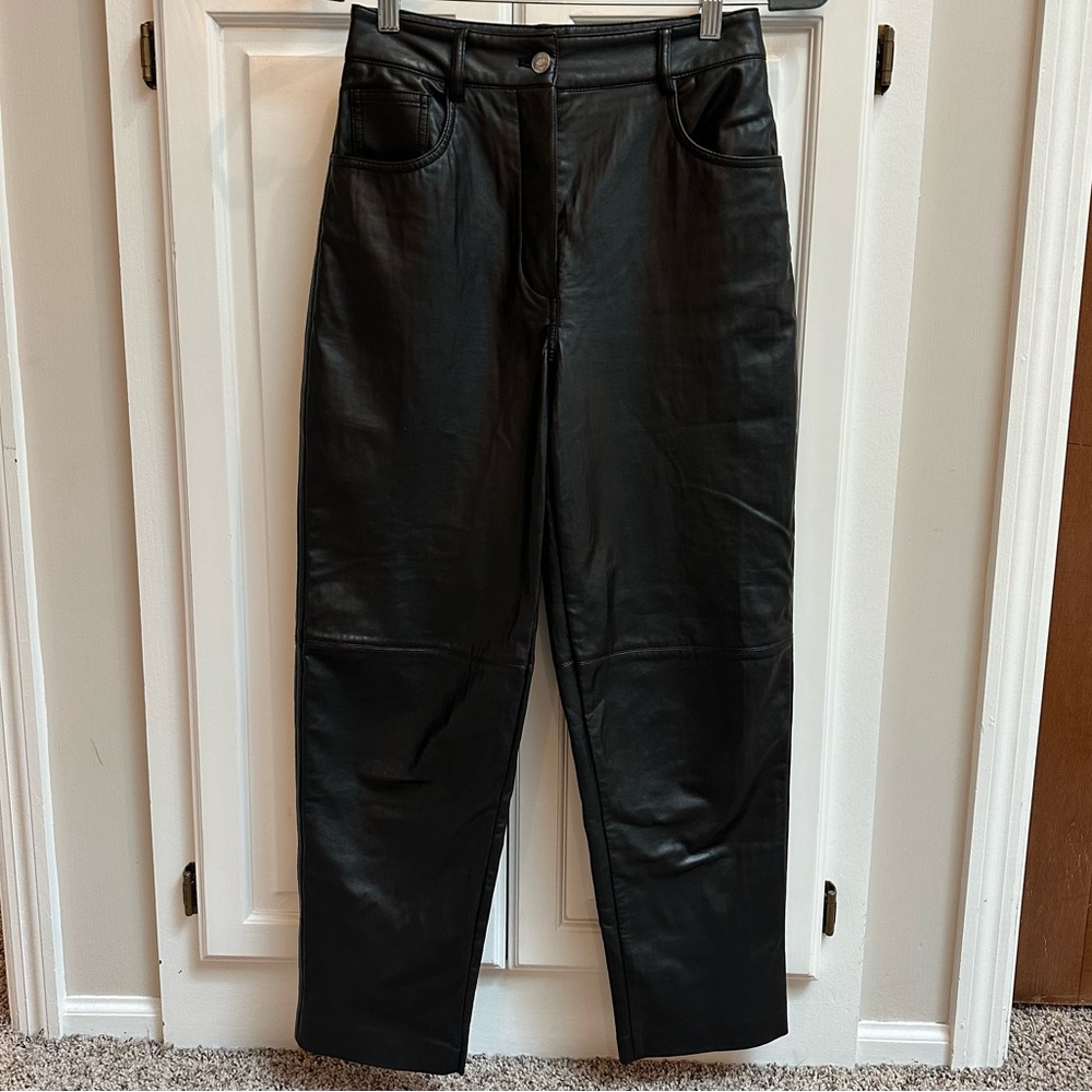 Aritzia Wilfred Faux Leather Pants High Waist Button Fly Black Size 4